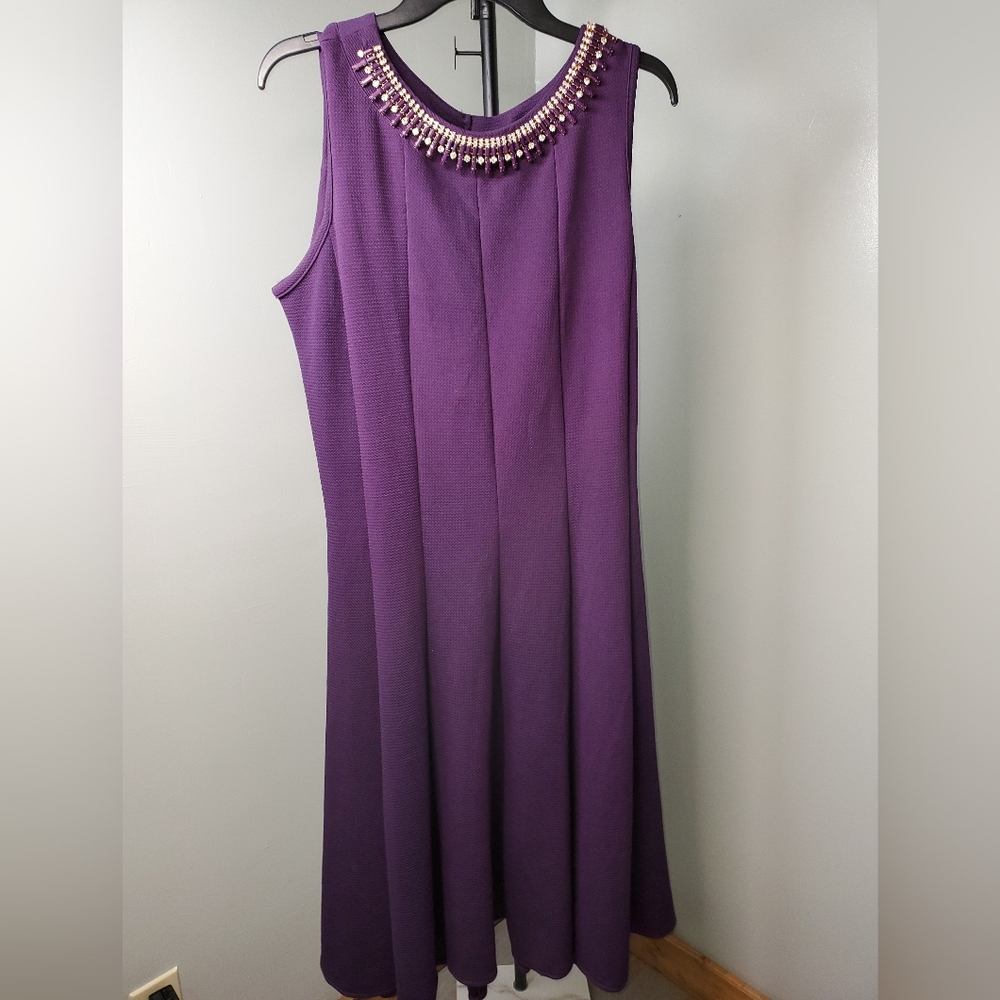 Chic Purple Maxi Dress with Beaded Neckline